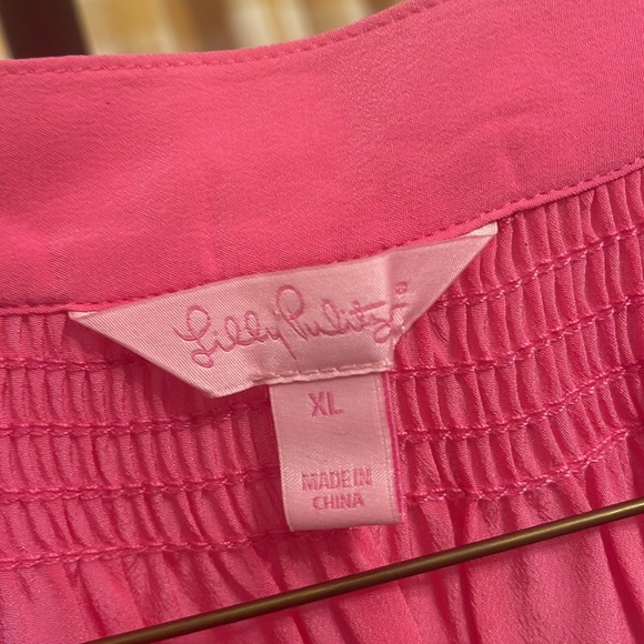 Lilly Pulitzer Silk Elsa Top Shirt Blouse Womens Size XL Extra Large Hot Pink - Picture 4 of 5